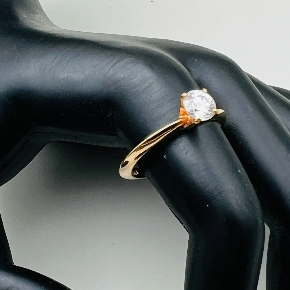 Vintage Solitaire Engagement Ring Gold Tone Clear Stone Size 10 Made in Korea